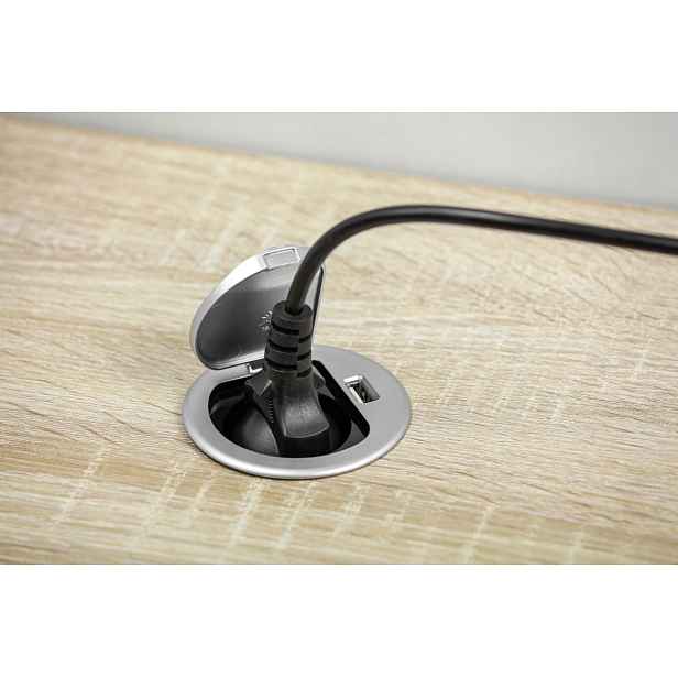 Zásuvka stolní zapuštěná Charger Mini 1x230V 1xUSB 2,4A hliníková