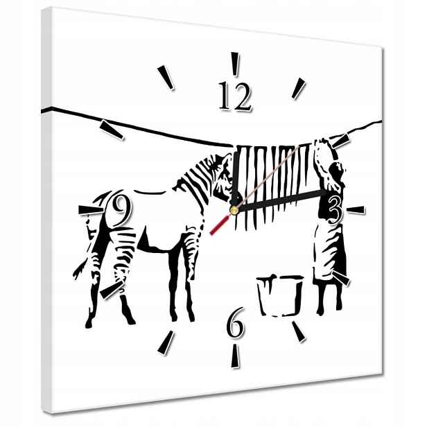Hodiny 30x30 Praní zebry Banksy Pásky
