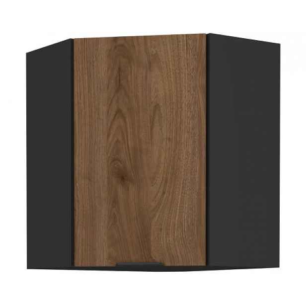 Horní rohová kuchyňská skříňka Monza, 60/60 cm, ořech/černá