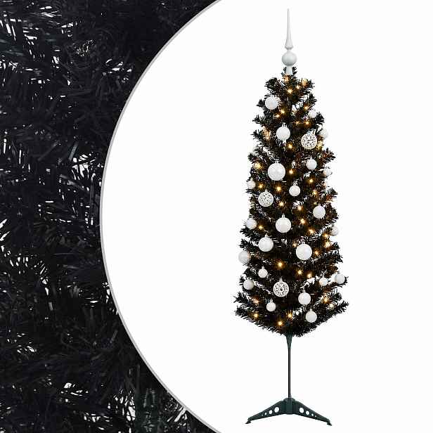 vidaXL Štíhlý umělý vánoční stromek s vánočními koulemi 150 cm 150 LED