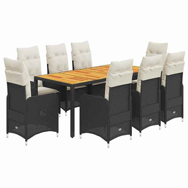 vidaXL 9dílný zahradní bistro set s poduškami černý polyratan