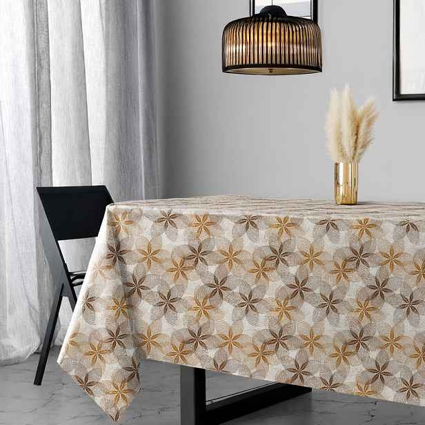 Cerata Tlustá Premium Ubrus Na Polyesteru Béžová Hnědá Květy Brokat 140x400