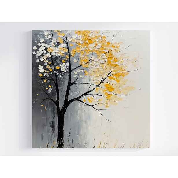 Obraz Na Plátně Canvas Olej Impasto Krajina Podzim Strom Mlha Déšť 50x50