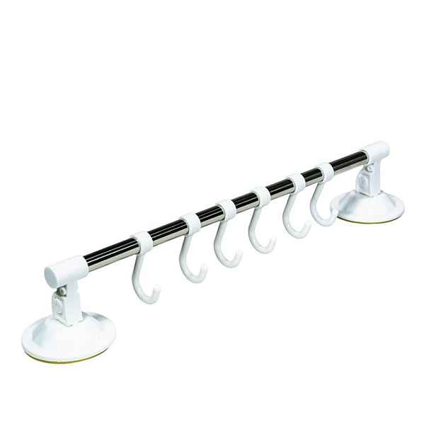 tyč 46cm-držák kuch.náčiní s háčky, přísavky, kov/plast