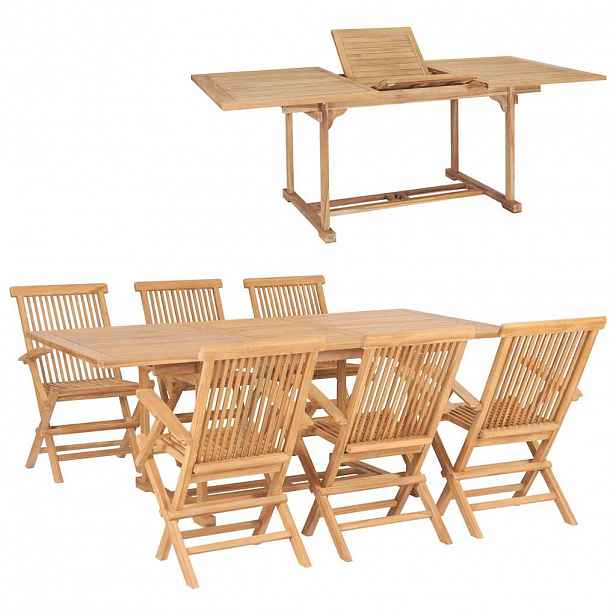 vidaXL 7dílný zahradní jídelní set 150–200 x 100 x 75 cm teakové dřevo