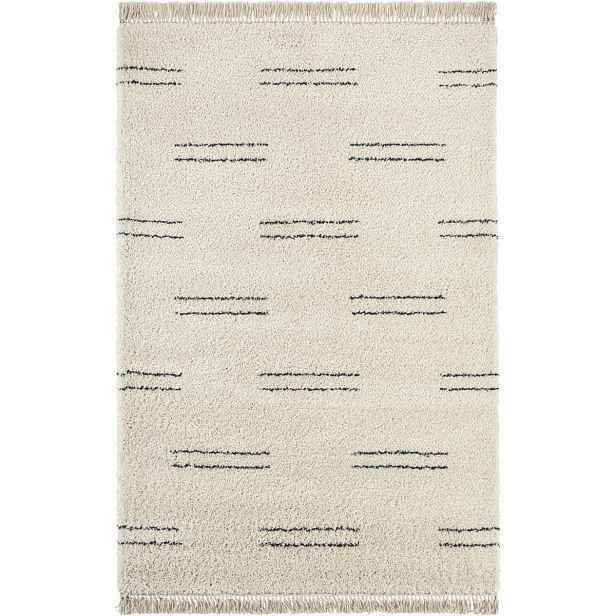Krémově černý hrubý koberec do obývacího pokoje s boho vzorem 80 x 150 cm