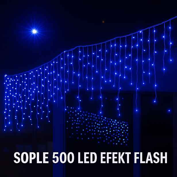 Rampouchy 500 Led 25 M Modrá Bílá Záclona Vánoční Osvětlení IP44