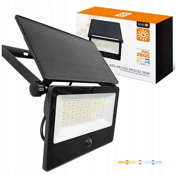 Solární Led reflektor 30W 3CCT 2800lm senzor pohybu IP54 Kobi