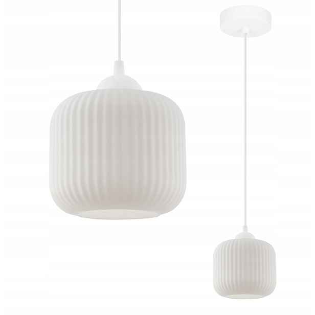 Závěsné Stropní Svítidlo Lustr Bílý Skleněný Stínítko Válec Moderní 15 CM