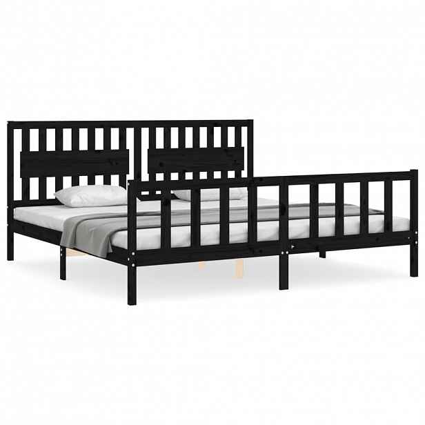 vidaXL Rám postele s čelem černý 200 x 200 cm masivní dřevo