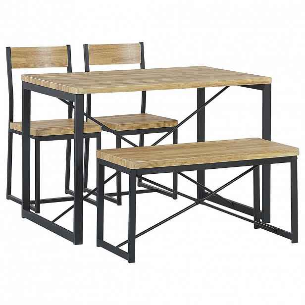 Beliani JÍDELNÍ SESTAVA Světle hnědá, Černá 4-místná 110/70 cm 2 Stühle a Lavice Flixton