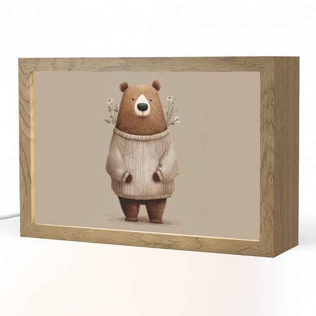 OnlyWow NOČNÍ LAMPIČKA Medvěd - Bílé květy - Cosy 30x20 cm