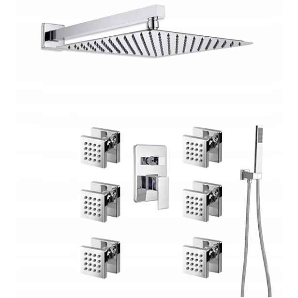 Sprchový Set Podomítkový Hydromasáž Chrom Nástěnná Dešťová Sprcha 30 cm