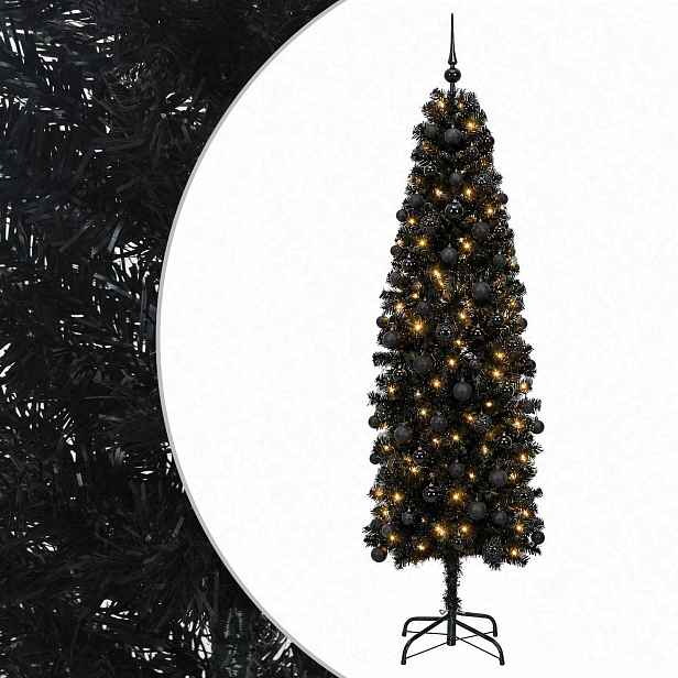 vidaXL Štíhlý umělý vánoční stromek s vánočními koulemi 180 cm 300 LED