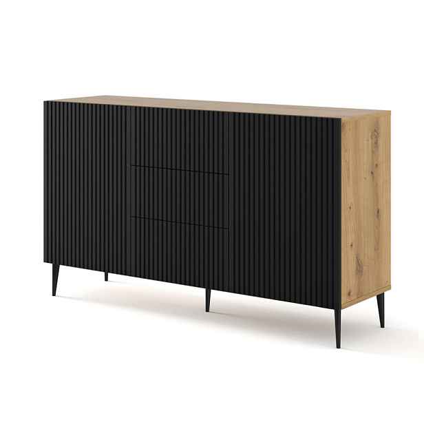 ARTBm Komoda RAVENNA B 2D3S 150 | dub artisan / černá matná Provedení: Dub artisan / černý mat / černé nohy