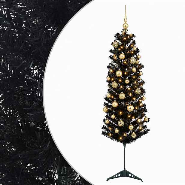 vidaXL Štíhlý umělý vánoční stromek s vánočními koulemi 150 cm 150 LED