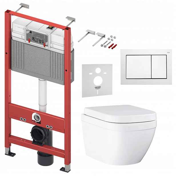 7v1 Sada Wc, Stelaz Tece Wc Mísa Grohe Euro Ceramic Tlačítko Bílé