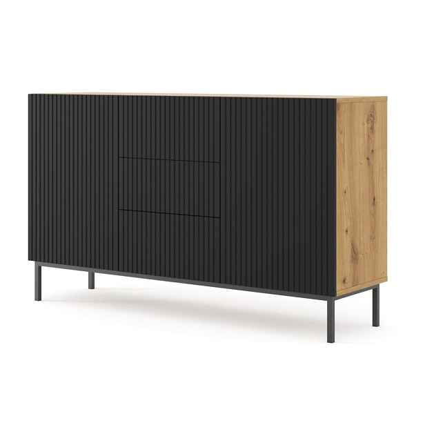 ARTBm Komoda RAVENNA B 2D3S 150 | dub artisan / černá matná Provedení: Dub artisan / černá matná / černá podnož
