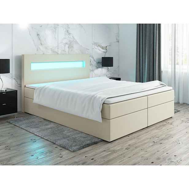 Čalouněná postel s osvětlením LILLIANA 3 - 180x200, béžová eko kůže