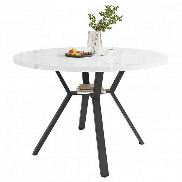 OKWISH JÍDELNÍ stůl 100/100/75 cm bílá/černá z MDF a oceli s mramorovým dekorem
