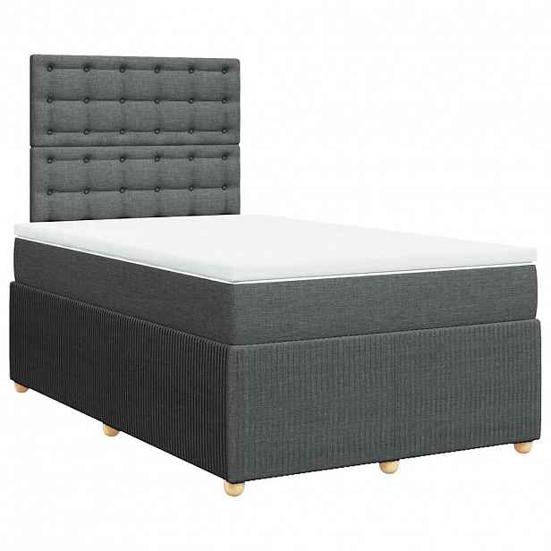 vidaXL Box spring postel s matrací tmavě šedá 120x190 cm textil