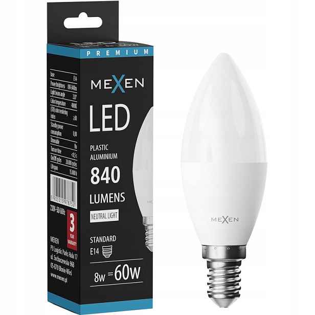 Mexen Nova Led Žárovka E14 C37 8W Neutrální Bílá 4000K 840 LM