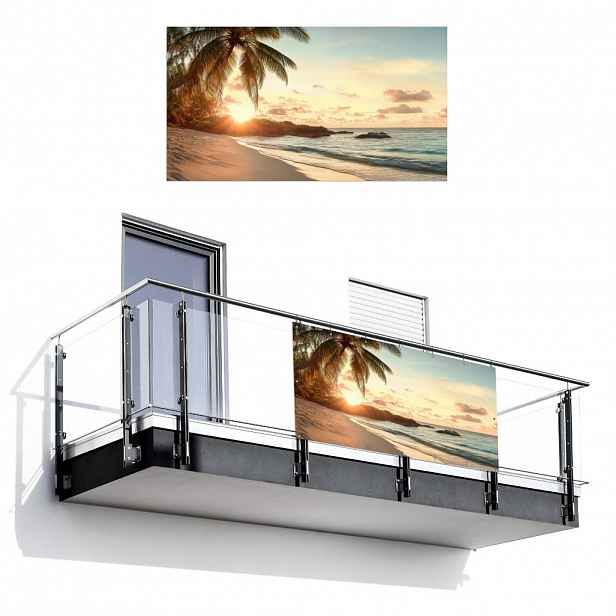 MuchoWow BALKONOVÁ ZÁSTĚNA Pláž - palmy - oceán - západ slunce 200x110 cm