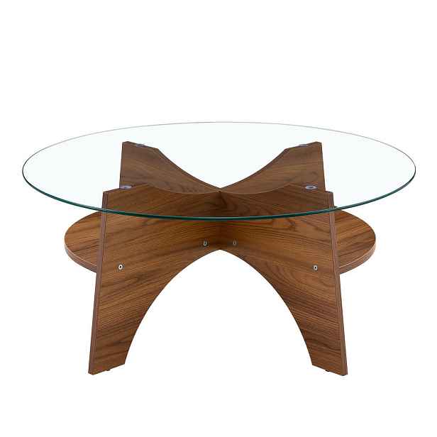EVRYAE KONFERENČNÍ STOLEK Bezpečnostní sklo, kulatý, MDF konstrukce, ořechový vzhled, stabilní Ø80/36 cm, moderní