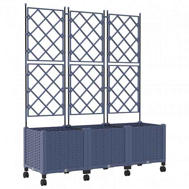 vidaXL Zahradní truhlík s treláží a koly 3 ks Šedá 120 x 40 x 149 cm