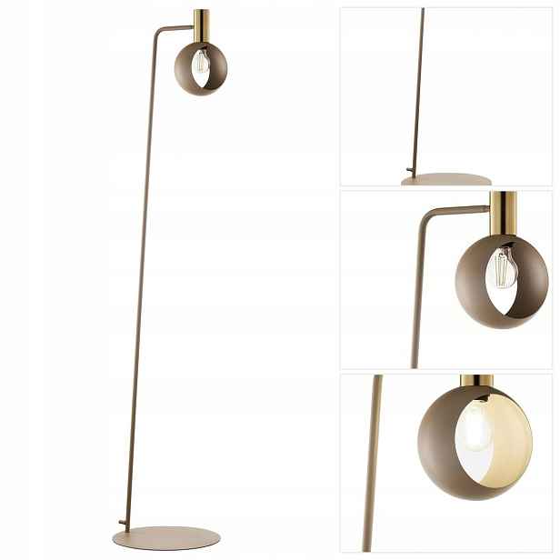 Béžová podlahová lampa Vitrum Gold je moderní vedle křesla Sigma Lighting