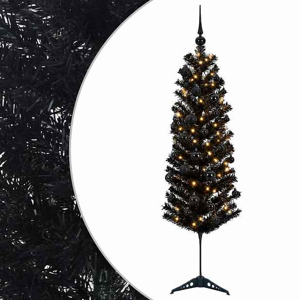 vidaXL Štíhlý umělý vánoční stromek s vánočními koulemi 150 cm 150 LED