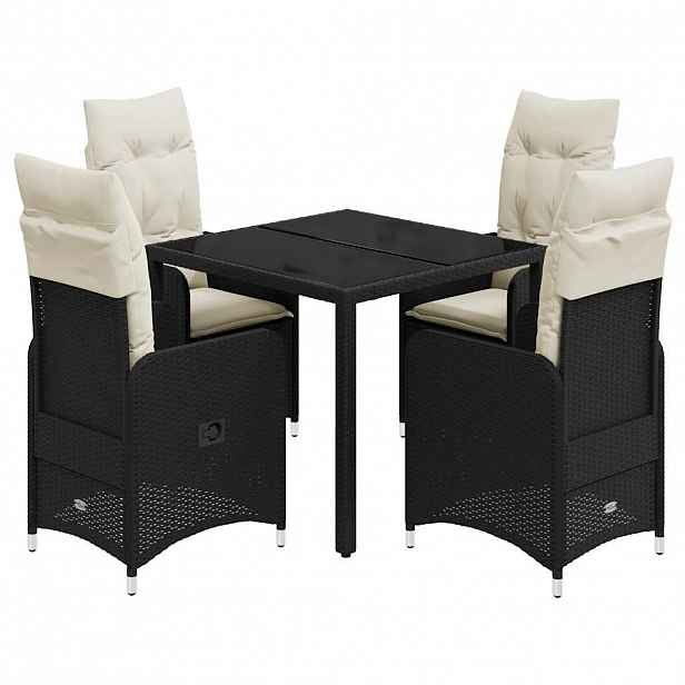 vidaXL 5dílný zahradní bistro set s poduškami černý polyratan
