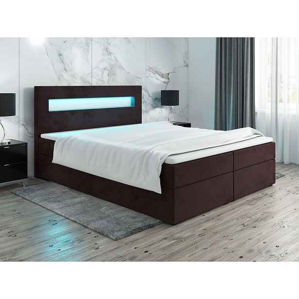 Čalouněná postel s osvětlením LILLIANA 3 - 200x200, hnědá