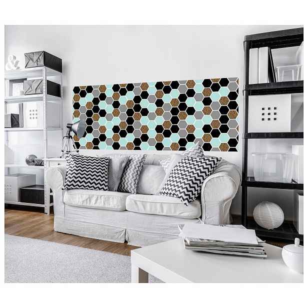 Fototapeta Geometrické šestiúhelníky zlato černá bílá šedá 250x104 lepidlo
