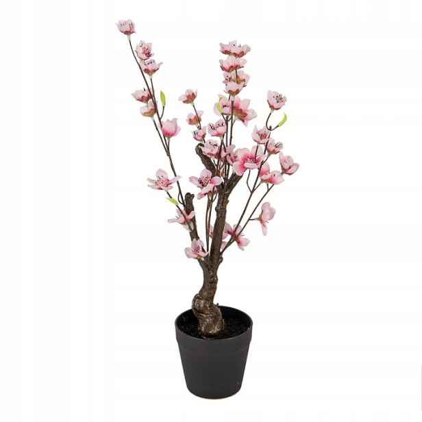 Umělá rostlina malý růžový višňový květ v květináči 48 cm