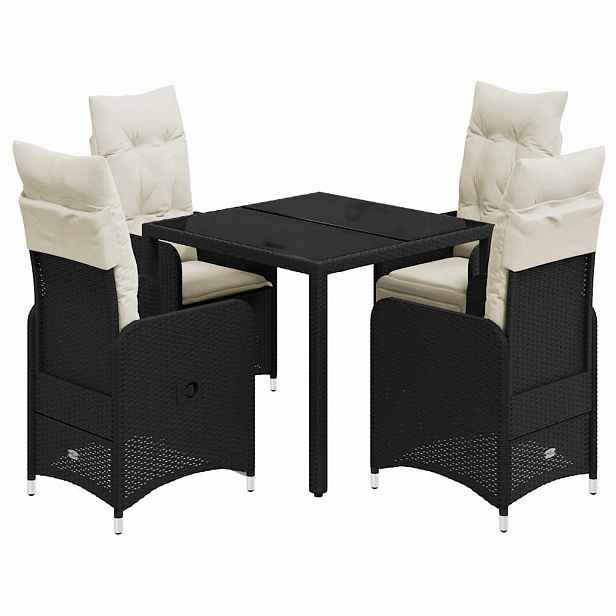 vidaXL 5dílný zahradní bistro set s poduškami černý polyratan