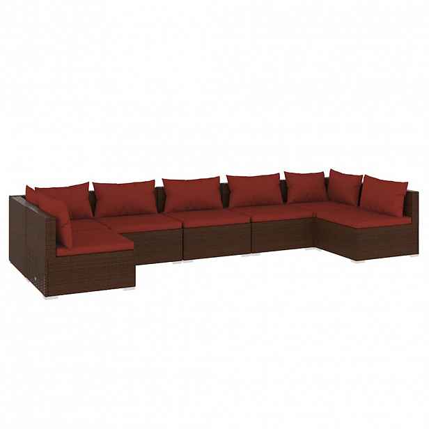 vidaXL 7dílná zahradní sedací souprava s poduškami polyratan hnědá