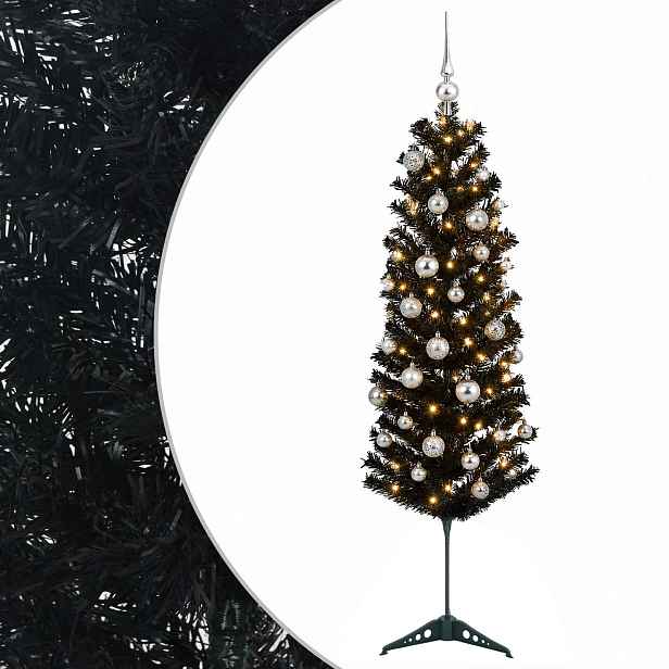 vidaXL Štíhlý umělý vánoční stromek s vánočními koulemi 150 cm 150 LED