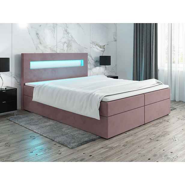 Čalouněná postel s osvětlením LILLIANA 3 - 200x200, růžová