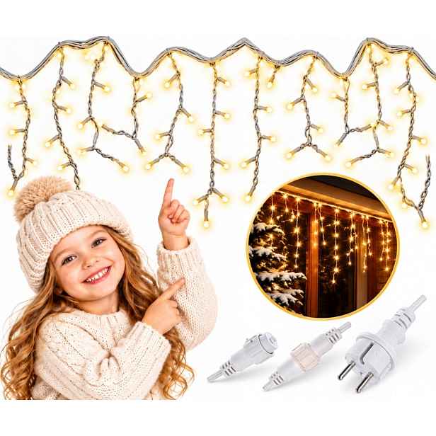 Lampičky rampouchy 500 Led flash teplé bílé 20 m venkovní silný kabel