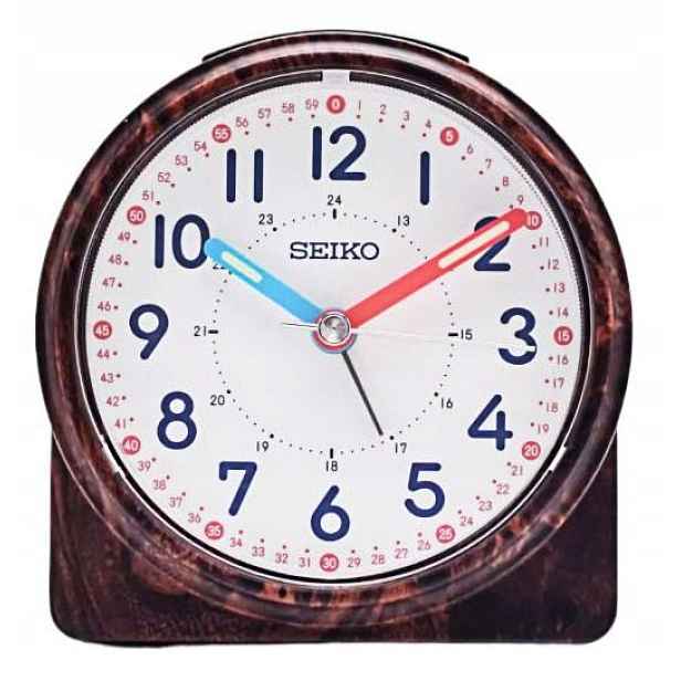 Střední Kulatý Hnědý Budík Seiko QHE210Z Alarm Tichý Mechanismus 8,5 cm