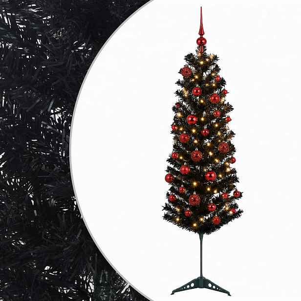 vidaXL Štíhlý umělý vánoční stromek s vánočními koulemi 150 cm 150 LED