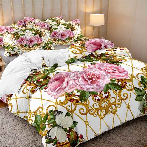 TEMU Luxusní 3dílná sada povlečení s barokním moderním uměleckým - Měkký prodyšný polyester, geometrický květinový - Obsahuje 1 povlak na přikrývku a