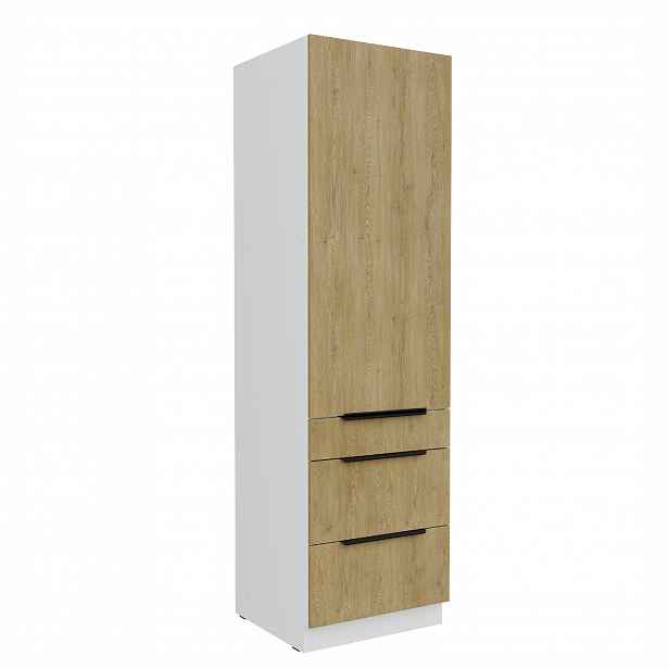 Vysoká potravinová skříňka Cremona 60 DKS-210 3S 1F - Premium Box Barva korpusu: Bílá, Barva dvířek: Dub Cremona