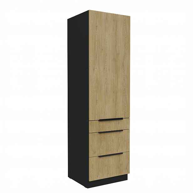 Vysoká potravinová skříňka Cremona 60 DKS-210 3S 1F - Premium Box Barva korpusu: Černá, Barva dvířek: Dub Cremona