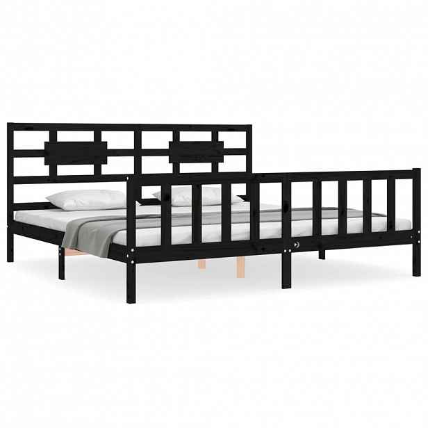 vidaXL Rám postele s čelem černý 200 x 200 cm masivní dřevo