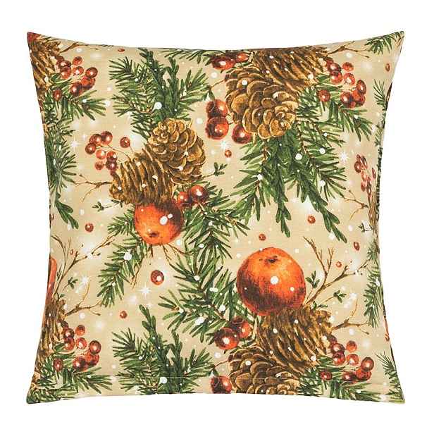 Bellatex Polštářek Vánoce Šišky a jablka vánoční, 45 x 45 cm