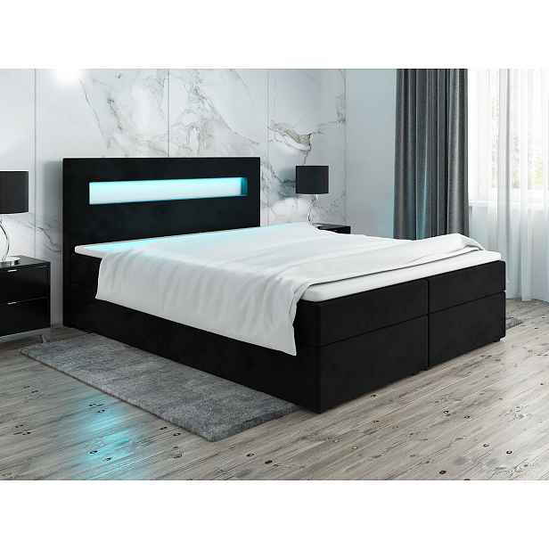 Čalouněná postel s osvětlením LILLIANA 3 - 200x200, černá