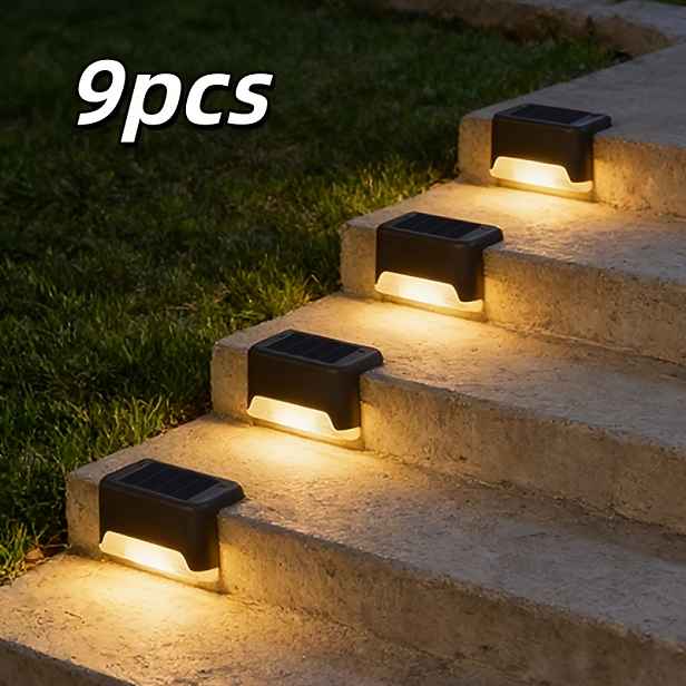 TEMU 9/10 ks Solární schodišťové světla IP65 LED, automatické zapínání/vypínání pro terasu, zahradu, cestu, venkovní bezpečnostní osvětlení