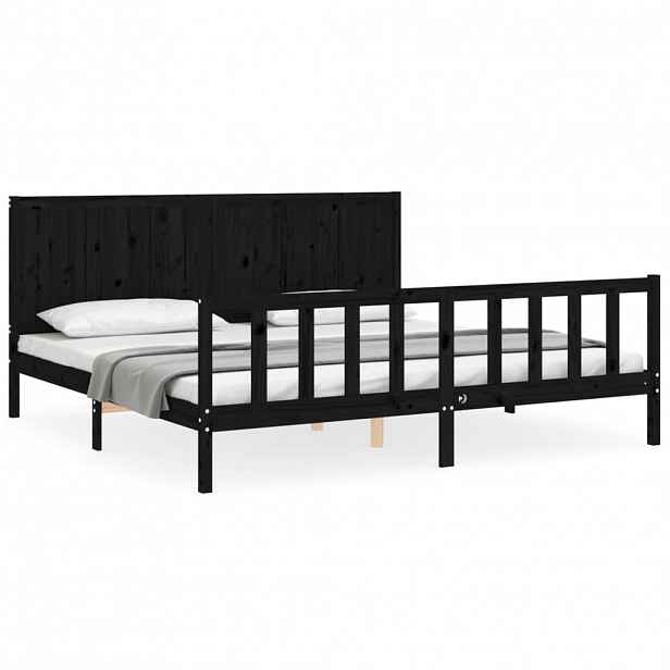 vidaXL Rám postele s čelem černý 200 x 200 cm masivní dřevo